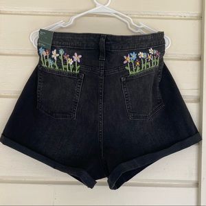 Hand-embroidered Black Jean Shorts